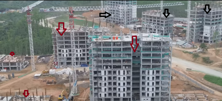 Pembangunan tower Rusun Polri (tanda panah merah) dan Tower BIN (tanda panah hitam) di IKN.