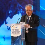 Menteri Pekerjaan Umum dan Perumahan Rakyat (PUPR) Basuki Hadimuljono di forum World Water Forum ke-10 di Nusantara 2 Room, Bali International Convention Center (BNDCC), Bali, Selasa 21 Mei 2024.