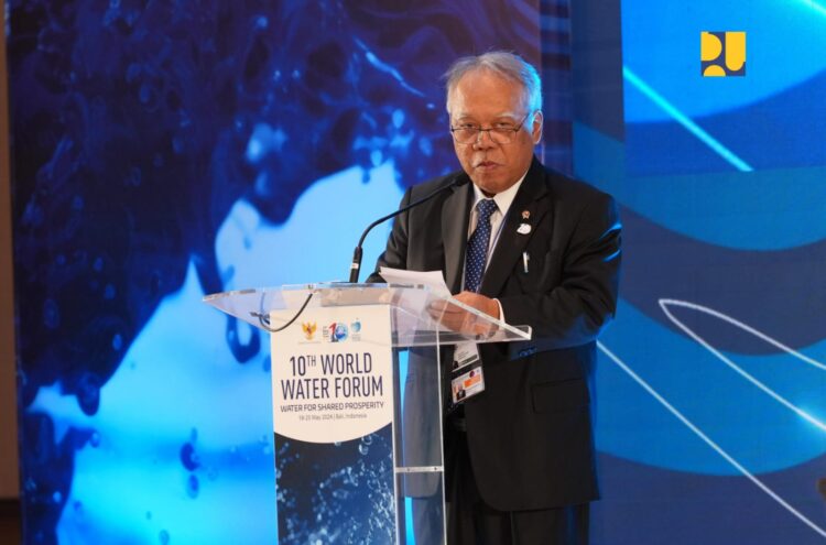 Menteri Pekerjaan Umum dan Perumahan Rakyat (PUPR) Basuki Hadimuljono di forum World Water Forum ke-10 di Nusantara 2 Room, Bali International Convention Center (BNDCC), Bali, Selasa 21 Mei 2024.