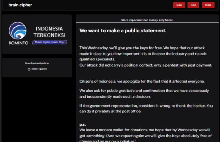 tangkapan layar yang diunggah akun X @stealthmole_int, Selasa 2 Juli 2024.