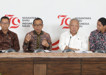 Konferensi Pers Bulan Kemerdekaan di Gedung Utama Kementerian Sekretariat Negara, Jakarta, Kamis 1 Agustus 2024. (kiri ke Kanan) Pj Gubernur DKI Jakarta Heru Budi, Mensesneg Pratikno, Plt OIKN Basuki Hadimuljono, Wakil Plt OIKN Raja Juli.