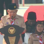 Wapres Ma'ruf Amin jadi pembina Upacara Peringatan Hari Pramuka Nasional ke-63 Tahun 2024, di Lapangan Utama Bumi Perkemahan dan Graha Wisata Pramuka (Buperta), Cibubur, Jakarta Timur, Rabu 14 Agustus 2024.