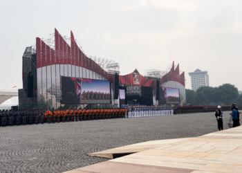 Keren! Panggung HUT Ke-79 TNI di Monas Berwujud Istana Negara IKN