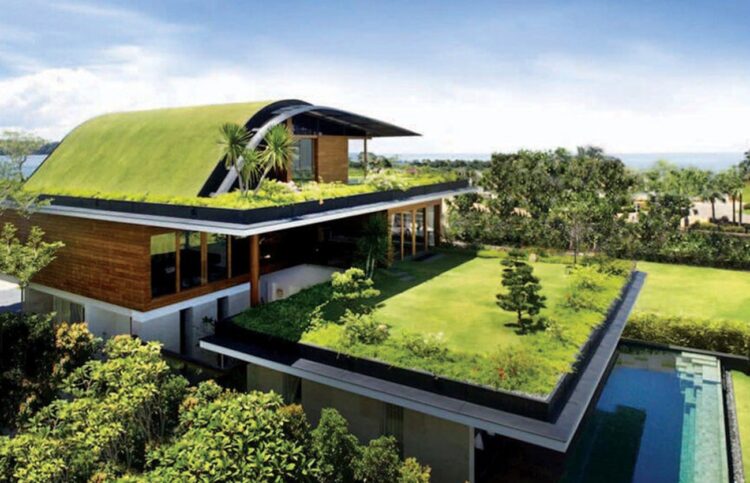 Atap hijau atau green roofing.
