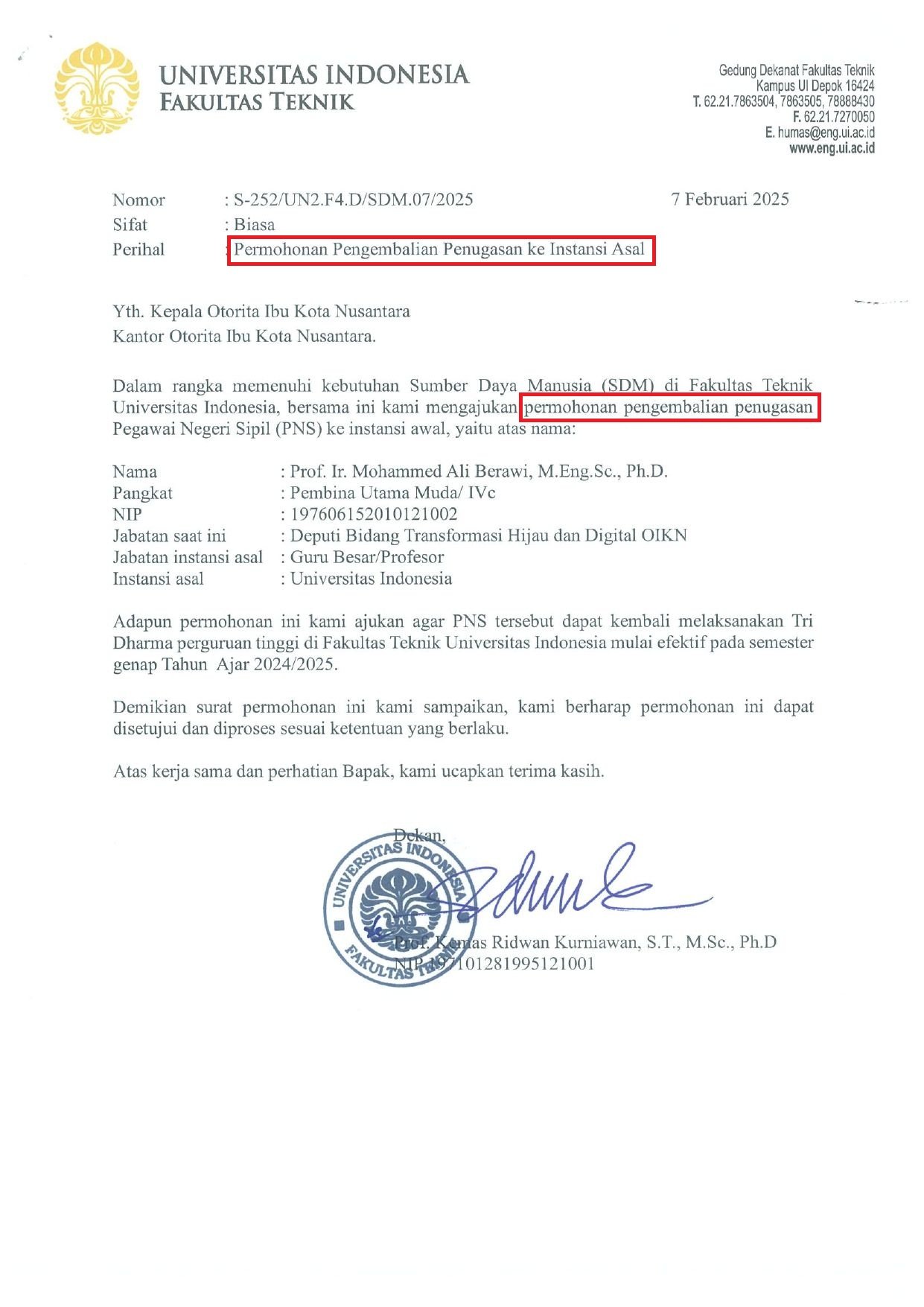 surat pengunduran diri Ali Berawi