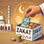 Ilustrasi keluarga muslim menyerahkan zakat fitrah ke amil