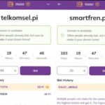 Ilustrasi lelang domain.Pi Network dengan logo provider lokal Indosat, Telkomsel, XL dan Smartfren