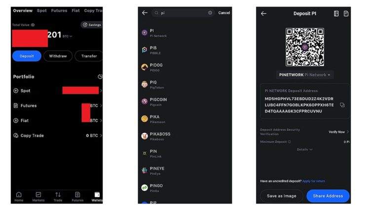 Diagram alur transfer Pi Coin dari wallet ke exchange