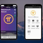 Logo Pi Network dengan latar belakang bursa kripto