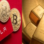 Ilustrasi investor memilih antara Tesla, Bitcoin, dan Emas