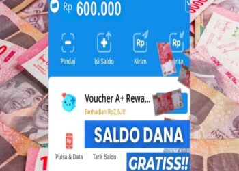 Ilustrasi dompet digital DANA dengan saldo Dana Gratis Rp600.000