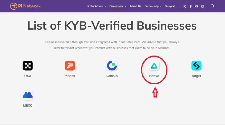 KYB BANXA yang telah disetujui terpampang di website Pi Network