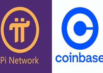 Ilustrasi logo Pi Network - Coinbase berdampingan