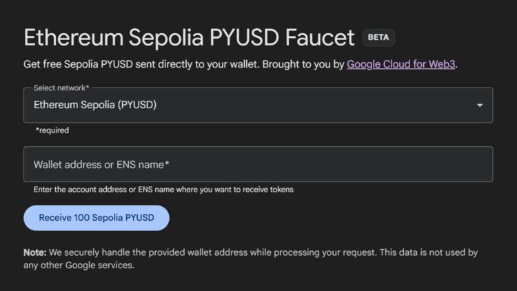 Tampilan Google Cloud Faucet Web3