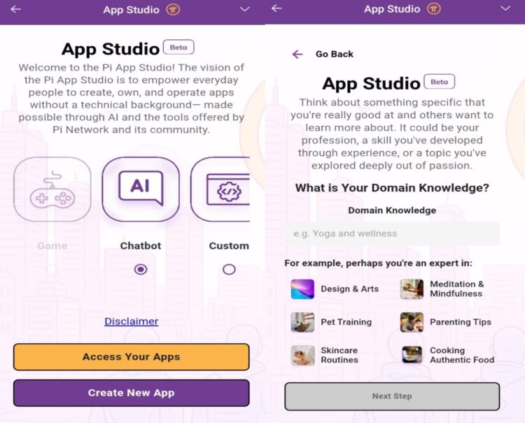Tampilan PI APP STUDIO Chatbot Ai