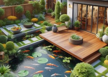 Taman Belakang Rumah dengan Kolam Ikan