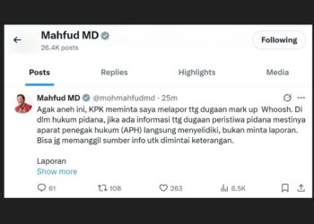 DUGAAN MARK UP WHOOSH, Mahfud MD Sentil KPK--@mohmahfudmd-X