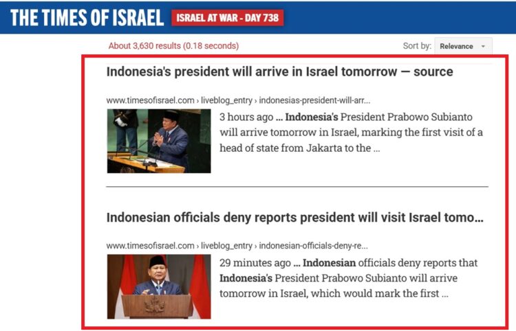 MEDIA ISRAEL HOAKS, Presiden Prabowo Dikabarkan Berkunjung ke Israel