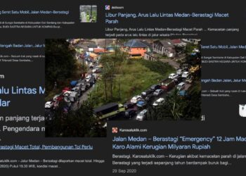 Cuplikan tangkapan layar berita-berita kemacetan parah di ruas Medan-Berastagi.-Analisa Daily - Google Image-