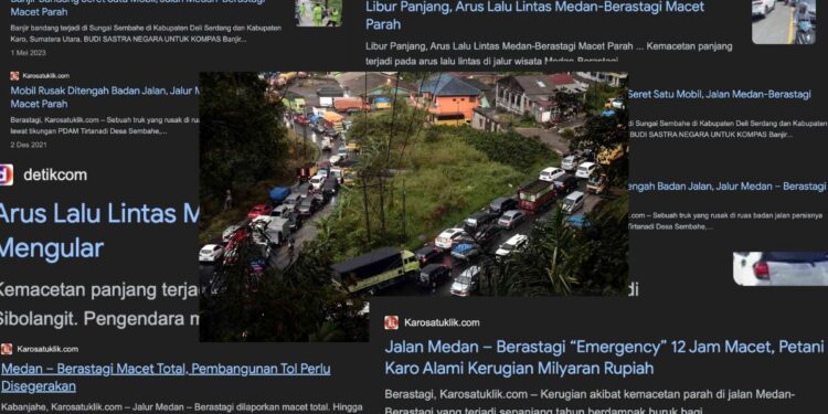 Cuplikan tangkapan layar berita-berita kemacetan parah di ruas Medan-Berastagi.-Analisa Daily - Google Image-