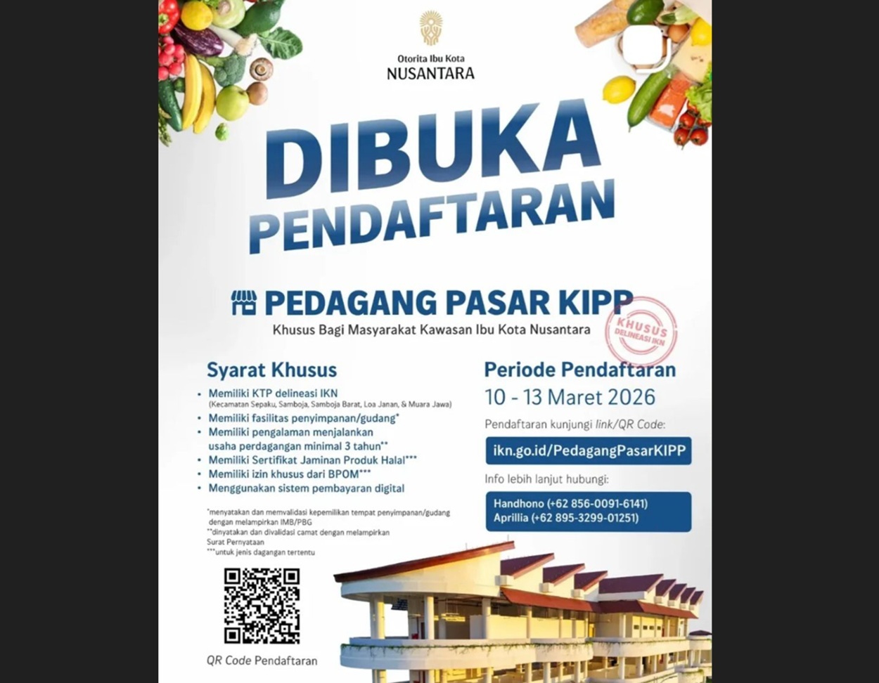 Pendaftaran Pedagang Pasar KIPP Nusantara Resmi Dibuka